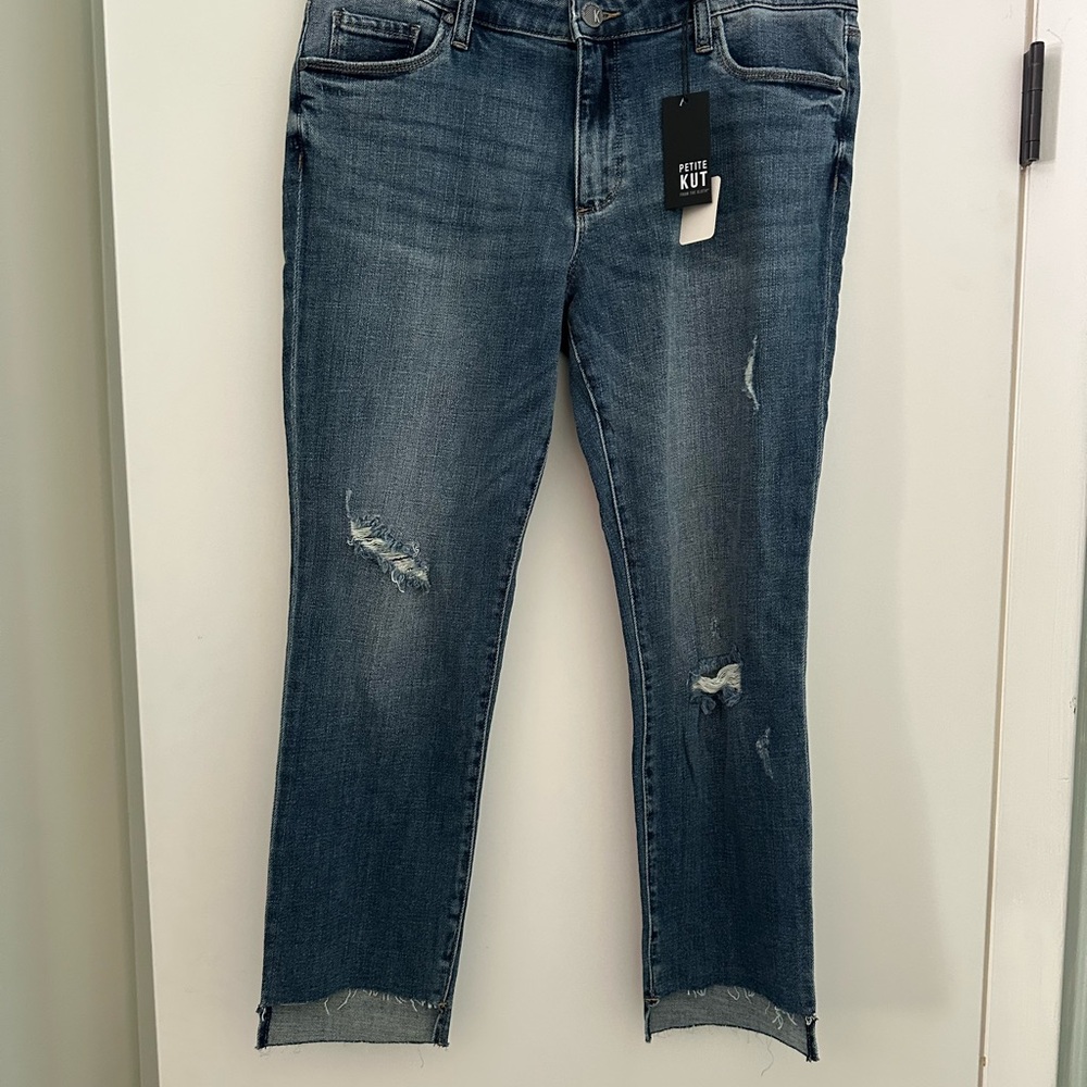Kut from the Kloth Frayed Hem Cropped Jeans in Blue